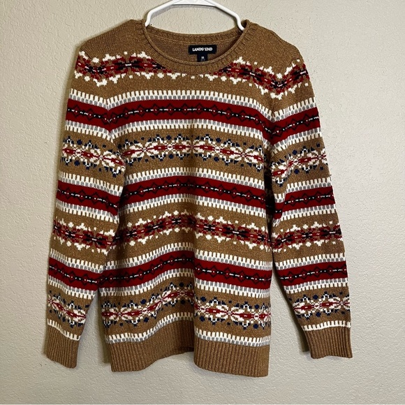 Lands' End Fair Isle Women's Long Sleeve Crew Neck Sweater Size Medium 10/12 - Picture 1 of 12